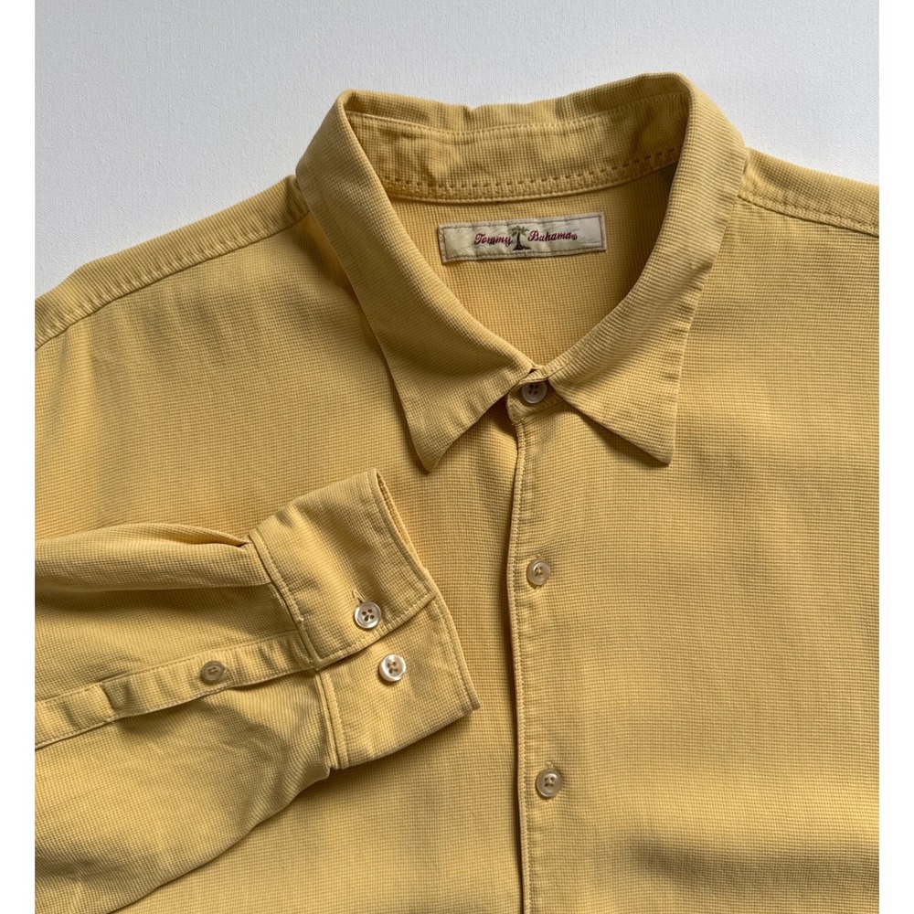 Tommy Bahama Mens XXL Yellow 100% Silk Textured Long Sleeve Button Down Shirt